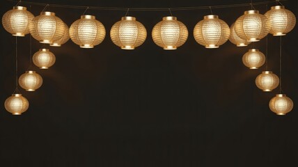 Golden Lanterns of Celebration: The warm glow of hanging lanterns creates a festive atmosphere. They illuminate the night. It exudes a sense of tranquility and celebration.