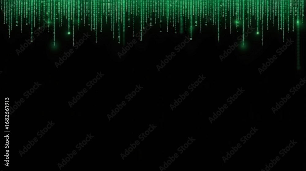 Wall mural digital rain: a mesmerizing cascade of digital code streaks downward against a black background. thi