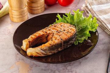 Gourmet grilled salmon fish steak