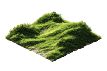 Isometric view of a grassy, textured square mound