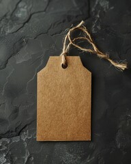 brown cardboard blank price tag on slate textured black background