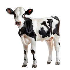 Adorable Black and White Calf on Black Background, isolated on a transparent background