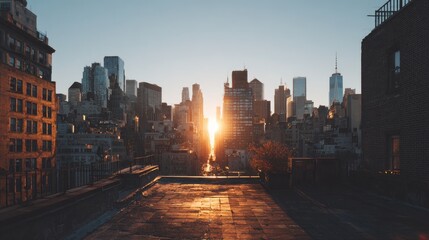 Urban sunrise rooftop view