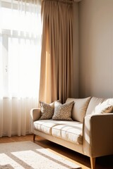 Fototapeta premium a living room with a couch and a window