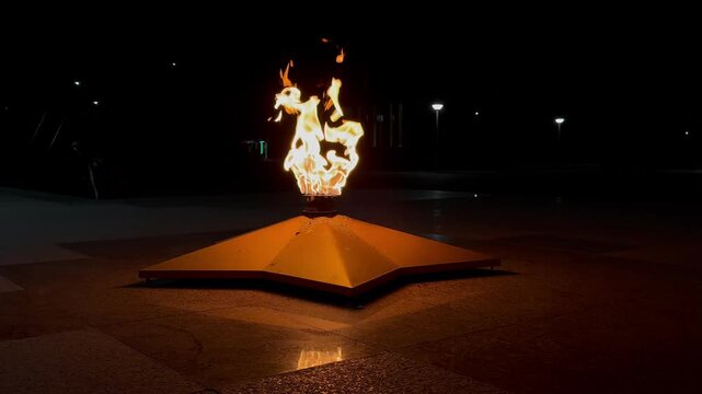 Victory Monument and the eternal flame with carnations, a symbol of victory over fascism and May. Eternal flame. The Tomb of the Unknown Soldier. War memorial. 