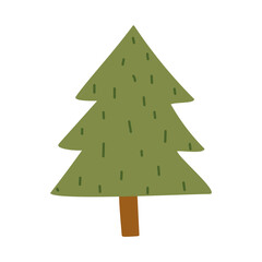 Christmas tree made of triangles, bright green. flat, colored, isolated illustration. An object in forest. cute tree in the forest - spruce. design for postcards. picnic, hike, or walk in the forest