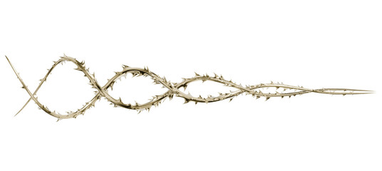 High-resolution digital art of a stylized golden thorn ribbon. The polished metallic surface and menacing points offer a striking contrast.
