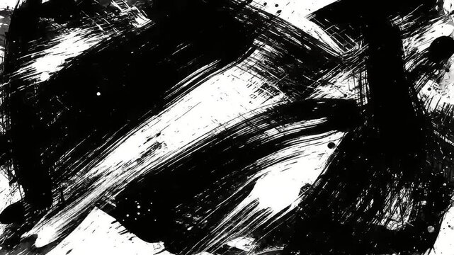Monochrome abstract expressionist background with chaotic black brushstrokes, creating a powerful sense of motion and raw artistic energy for design