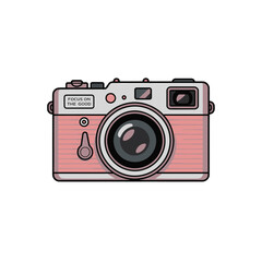 Pink and grey vintage camera with text FOCUSONTHEGOD retro photography