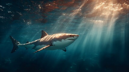 Fototapeta premium Majestic Great White Shark Underwater