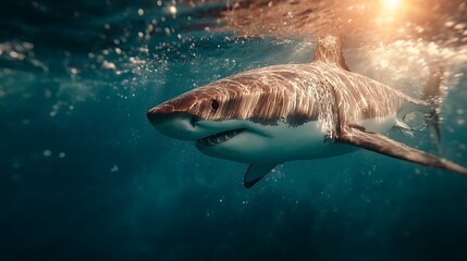 Fototapeta premium Majestic Great White Shark Underwater