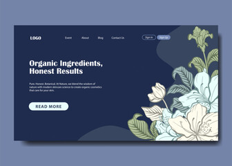 Landing page template floral theme with dark blue Azalea ornament