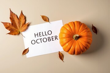 hello october - pumpkin and leaves