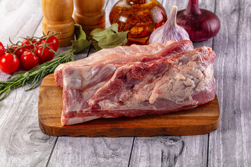 Raw spare pork ribs meat