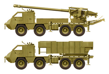 A collection of 8x8 truck-based artillery concepts (top: Astros III SPH, bottom: Astros III MLRS). Individual images, in full size, can be found in the portfolio or by name in the site search