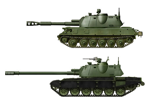 A collection of tracked self-propelled howitzer concepts (top: ZSU-23-4 with 2S3 turret, bottom: 2S3-T72 Akatsiya). Individual images, in full size, can be found in the portfolio