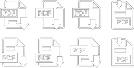 PDF file format icons set. PDF file download symbols. Format for texts, images, vector images, videos, interactive forms, Vector illustration !