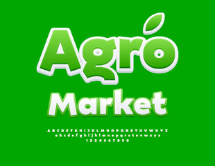 Vector Business signboard Eco Agro.Bright White and Green Font. Fashion Alphabet Letters and Numbers set.