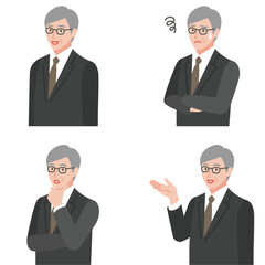 様々な表情のスーツ姿のシニア男性
