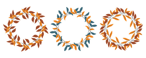 Autumn leaf wreaths, perfect for fall, Thanksgiving, or seasonal design accents.