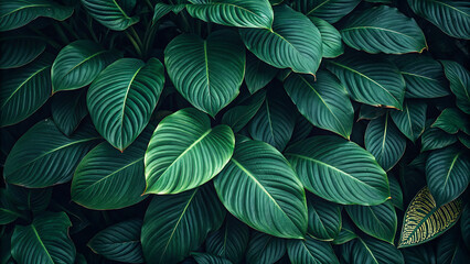Fototapeta premium Featuring a dense arrangement of large, lush Colorful leaves.