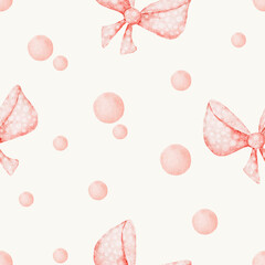Watercolor Pink Bow Seamless Pattern