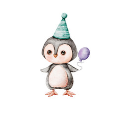 Watercolor Cute Penguin with Balloon Clipart © Лариса Широкшина