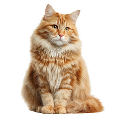 Obraz premium Fluffy ginger cat sitting isolated on black background, isolated on a transparent background
