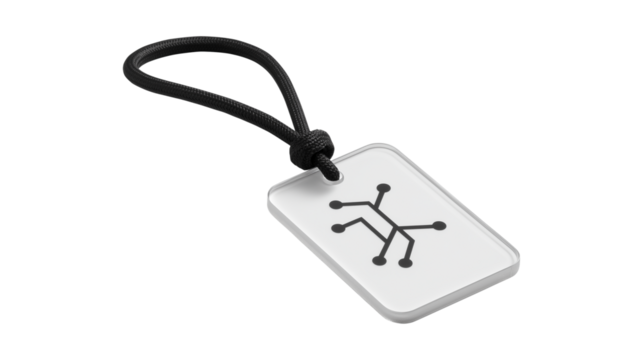 Modern luggage tag with abstract circuit symbol for travel and tech accessory