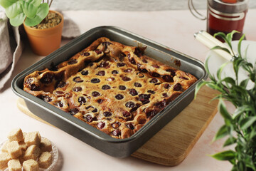 A traditional French pie with cherry clafouti