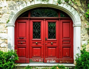 Old red door of a house