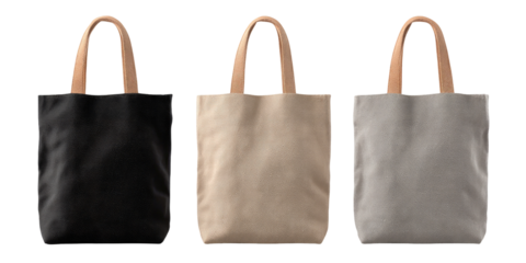 Three simple tote bags in various colors