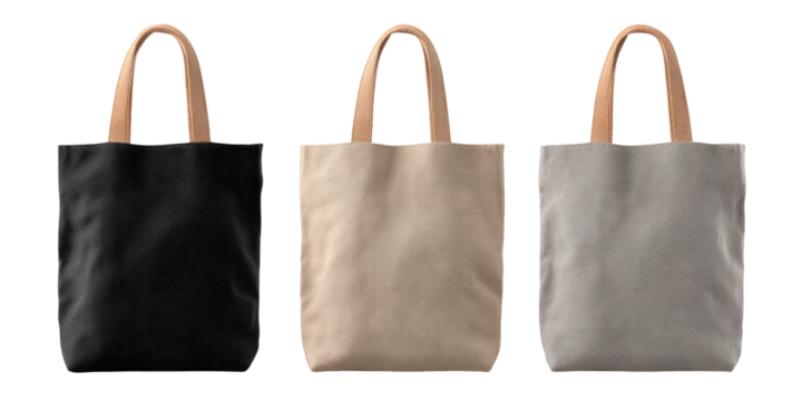 Three simple tote bags in various colors