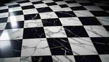 Black and white ink painting on checkered tiled wall with floral and abstract patterns