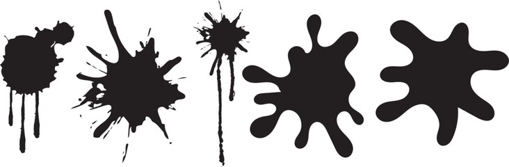 Paint splatter shapes isolated on white. Collection of bright paint splatter shapes in black perfect for creative design. ink blots. vector illustration. EPS 10
