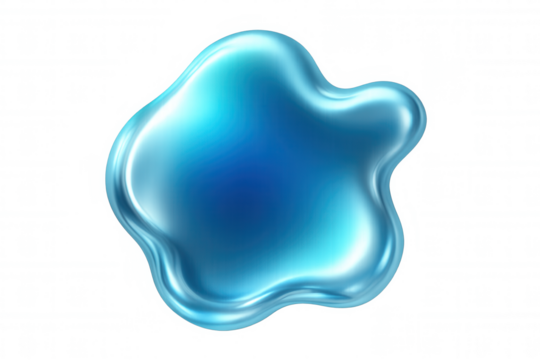Glossy azure blob forming fluid abstract shape, reflecting contemporary design against pristine transparent surface with sleek minimalist vibe