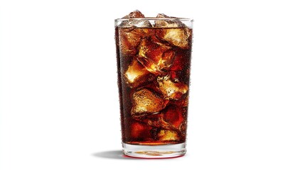 Ice-cold cola in glass on white background
