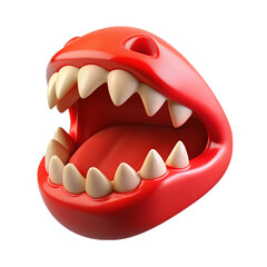 Naklejka premium Cartoon red monster face with big teeth and open mouth against black background