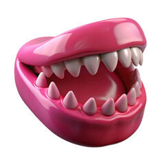 Cartoonish pink and white jaw with open mouth and sharp teeth isolated on black background