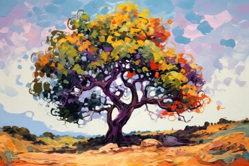 Oak tree painting outdoors plant.
