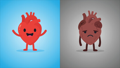 Obraz premium Healthy and Unhealthy Heart Comparison Graphic