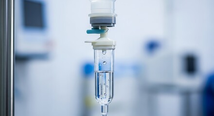 Intravenous Drip in Hospital Setting: Close-up of Medical Treatment, IV Drip System with Clear Fluid in a Hospital Environment for Healthcare