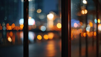 Night city lights blurred through a glass barrier
