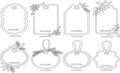 Set of elegant, decorative hanging labels and sale tags with delicate floral borders, isolated on a white background