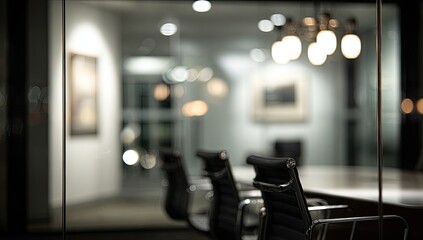 Blurry view of a modern conference room at night