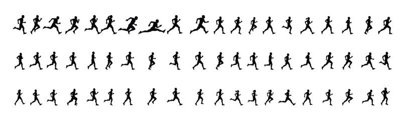 60 Silhouette Runners Icon Set in Different Running Poses