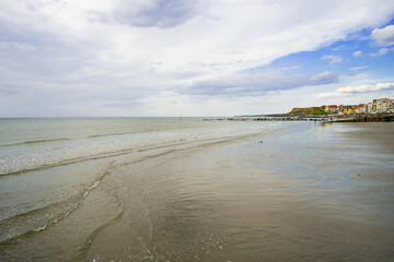 View of the beach near Wimereux. Atlantic coast in France.
