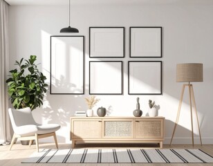 Mock up for panoramic photo presentation, photorealistic design with furniture