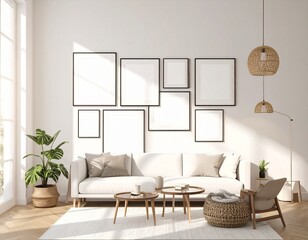 Mock up for panoramic photo presentation, photorealistic design with furniture