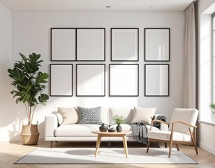 Mock up for panoramic photo presentation, photorealistic design with furniture